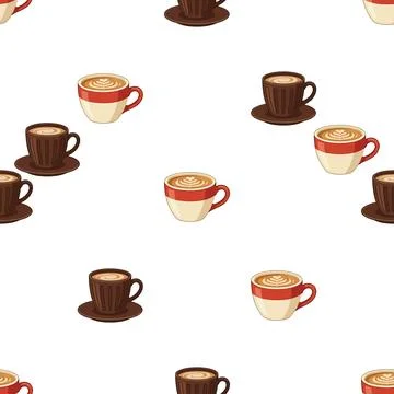 Seamless pattern with various coffee cups on a white background. Stock Illustration