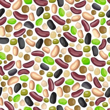 Seamless pattern with various colorful kidney beans, flat vector illustration. 库存插图