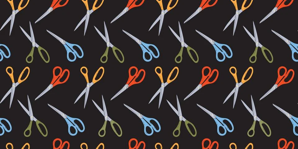 Seamless pattern with various colorful scissors Stock Illustration