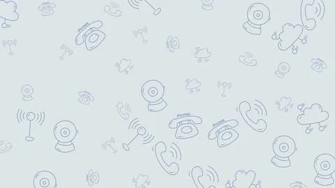 Seamless pattern with various communication and technology icons on a light.. Illustrazione stock