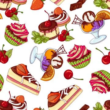 Seamless pattern various desserts Stock Illustration