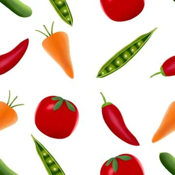 Seamless pattern of various fresh vegetables  isolated on white background Stock Illustration