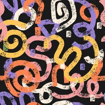 Seamless pattern with various geometric doodle trendy organic texture shapes Stock Illustration