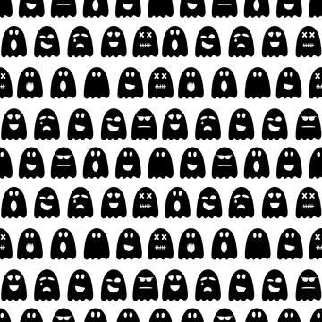 Seamless pattern with various ghosts Stock Illustration