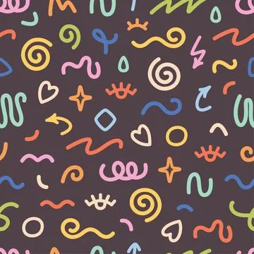 Seamless pattern with various hand drawn abstract shapes, strokes and doodles 스톡 일러스트