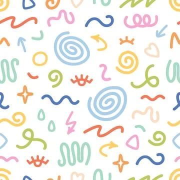 Seamless pattern with various hand drawn abstract shapes, strokes and doodles Иллюстрация