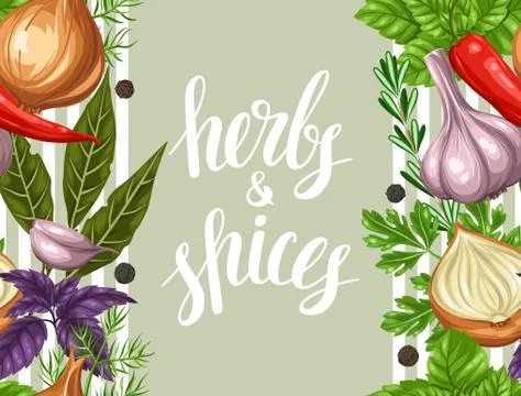 Seamless pattern with various herbs and spices Stock Illustration