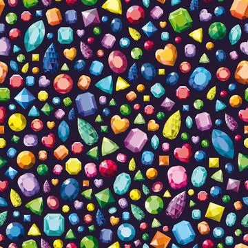 Seamless pattern with various multicolored gemstones. Stock Illustration
