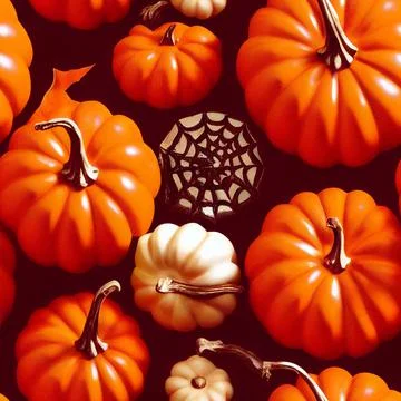 Seamless Pattern of Various Orange Halloween Pumpkins Vegetables Centerpiece Foto stock
