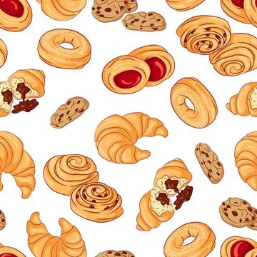 Seamless pattern various pastries Stock Illustration