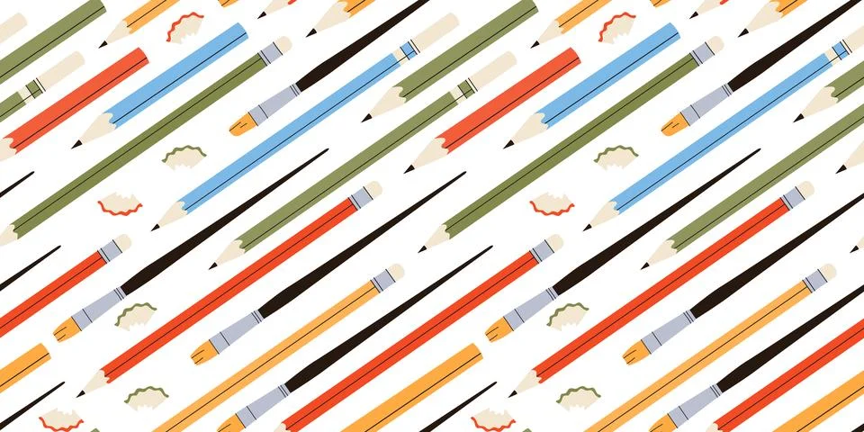 Seamless pattern with various pencils and crayons イラスト素材
