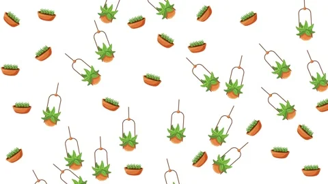Seamless Pattern of Various Potted Indoor Plants and Garden Topiaries Stock Footage 345539471