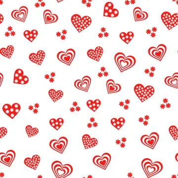 Seamless pattern with various red and white hearts Stock Illustration