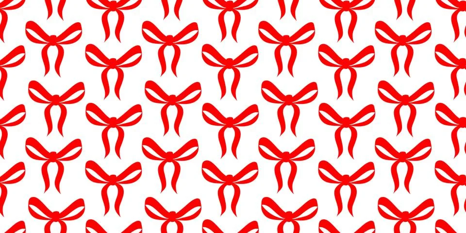 Seamless pattern with various red satin bow knots, gift ribbons. Illustrazione stock