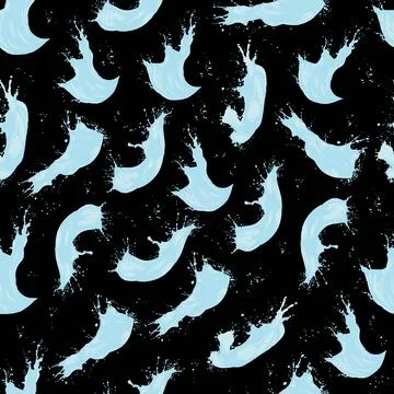 Seamless pattern of various splashes and drops of water on a black background Stock Illustration