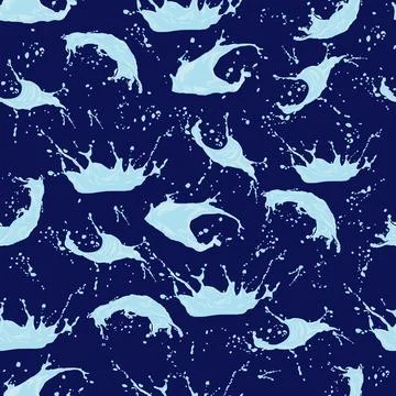 Seamless pattern of various splashes of water interspersed with blue color .. Stock Illustration