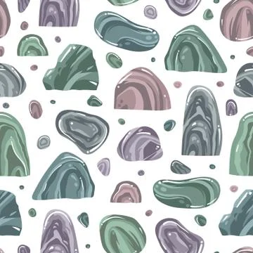 Seamless pattern with various stones in cartoon style. Vector background with Stock Illustration