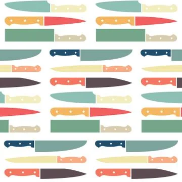 A seamless pattern of various styles of kitchen knife Stock Illustration