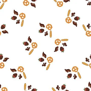 Seamless pattern with various sweets and bakery items on white background. Illustrazione stock