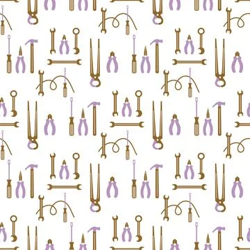 Seamless pattern of various tools in pastel colors used for repair or DIY p.. 스톡 일러스트
