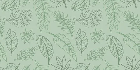 Seamless pattern of various tropical leaves Stockillustratie