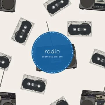 Seamless pattern with various vintage cassette players . Stock Illustration