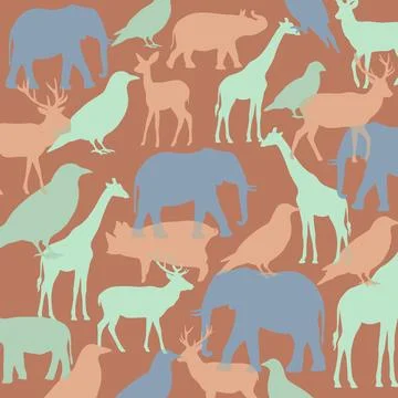 Seamless Pattern of Various Wild Animals in Muted Colors. Stock Illustration