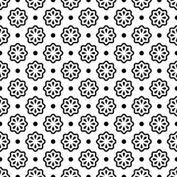 Seamless pattern. Vector abstract simple flower design. Black elements on a イラスト素材
