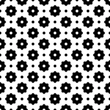 Seamless pattern. Vector abstract simple design. Black flower elements and dots Stock Illustration