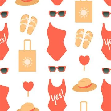 Seamless pattern vector and swimsuits flat design Stock Illustration