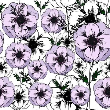 Seamless pattern with vector anemones Stock Illustration