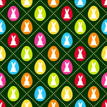 Seamless pattern vector background with colorful Easter eggs and rabbits 스톡 일러스트