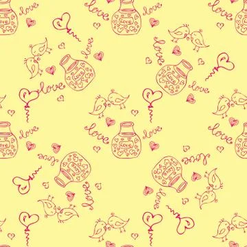 Seamless  pattern vector background with different cute objects Stock Illustration