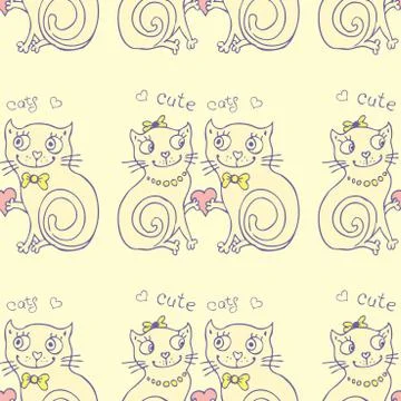 Seamless  pattern vector background with different cute cats Stock Illustration