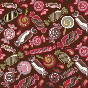 Seamless pattern vector  background with lollipops and candies. Vector seamless Stock Illustration