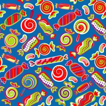 Seamless pattern vector  background with lollipops and candies. Vector seamless Stock Illustration
