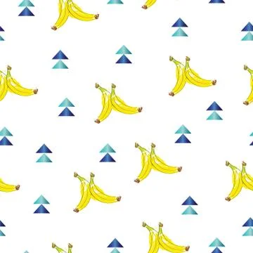 Seamless pattern vector with bananas and blue triangles Stock Illustration