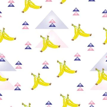 Seamless pattern vector with bananas and colorful triangles Stock Illustration