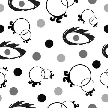 Seamless pattern vector with black evil eye and abstract circles Stock Illustration