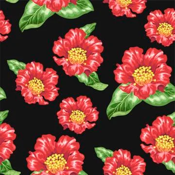 Seamless pattern in vector with blooming pomegranate fruit flowers 스톡 일러스트