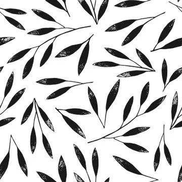 Seamless pattern vector branches pencil drawing, monochromevintage style graphic Stock Illustration