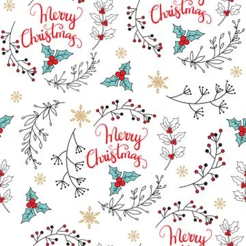 Seamless pattern vector Christmas plants and mistletoe Illustrazione stock
