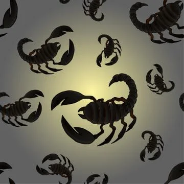 Seamless pattern with vector colorful scorpion illustrations on a beautiful Stock Illustration