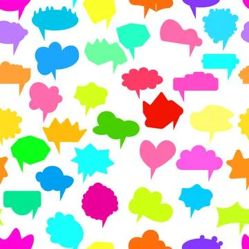 Seamless pattern with vector comic color speech bubbles on white background Stock Illustration
