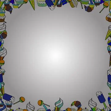 Seamless pattern. Vector. Comic style doodle frame consists of blue, white and b Stock Illustration