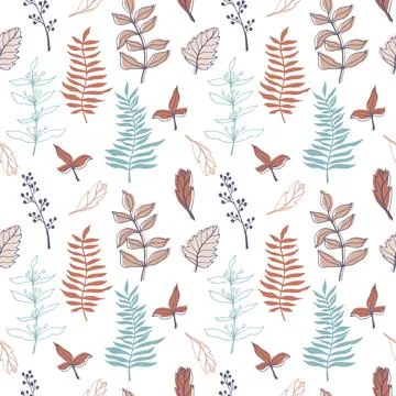 Seamless pattern with vector contour branch and leaves. Elegant silhouette and Stock Illustration