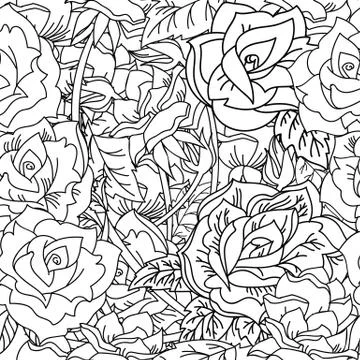 Seamless pattern vector contour roses flower illustration Illustrazione stock