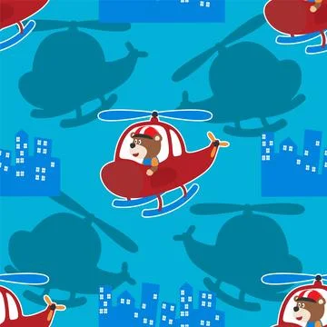 Seamless pattern vector of a cute bear on a helicopter. For fabric textile Stock Illustration