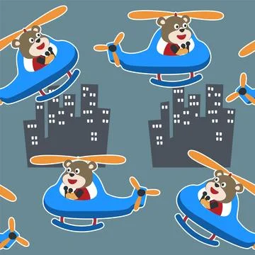 Seamless pattern vector of a cute bear on a helicopter. For fabric textile Stock Illustration