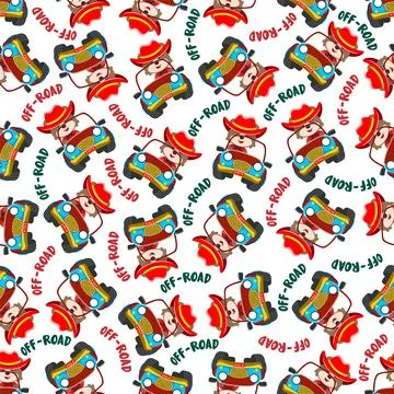 Seamless pattern vector of Cute fox cartoon having fun driving off road car Stock Illustration